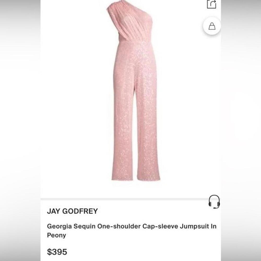 Jay Godfrey 123704 Peony Pink Sequin One Shoulder Jumpsuit 12 NWT Formal Evening - Picture 2 of 7